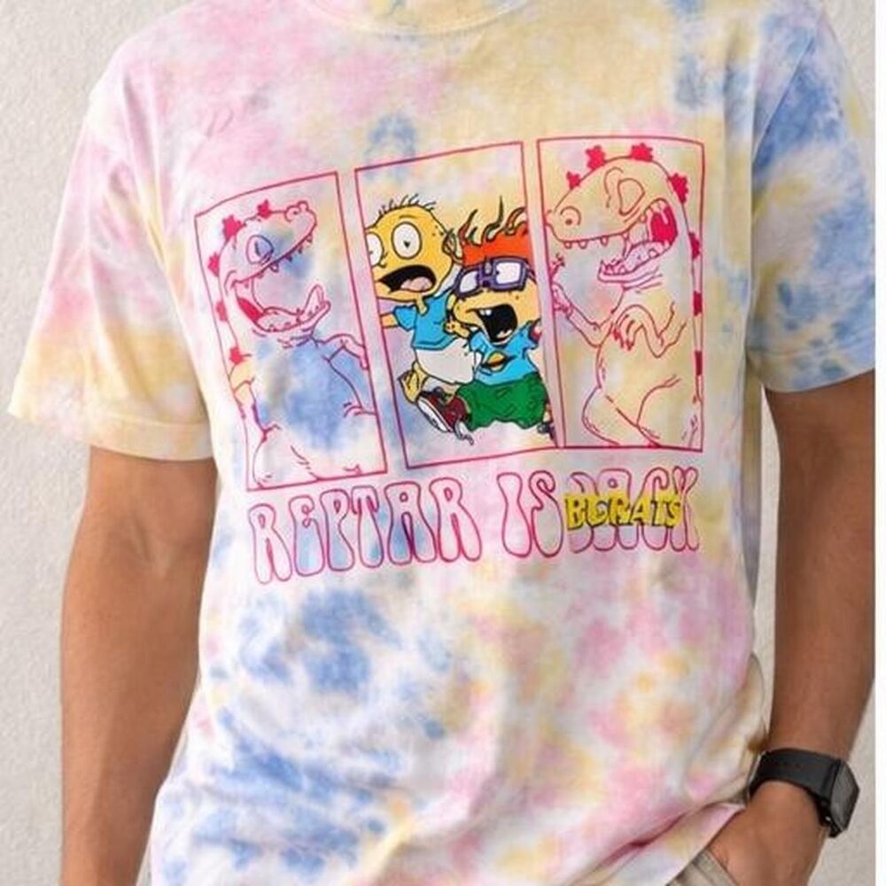 Nickelodeon Tie Dye Graphic T-Shirt Men's Cartoon Rugrats 90s Style Streetwear